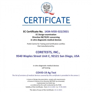 库尔美国公司新冠抗原自测试剂盒获欧盟CE证书